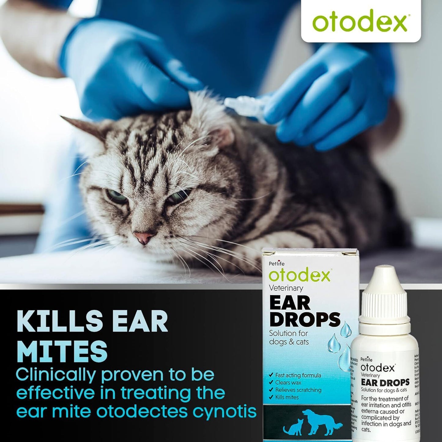 Petlife Otodex Cats Dog Ear Infection Drops Fast Acting 14Ml Clears Wax Mites Uk
