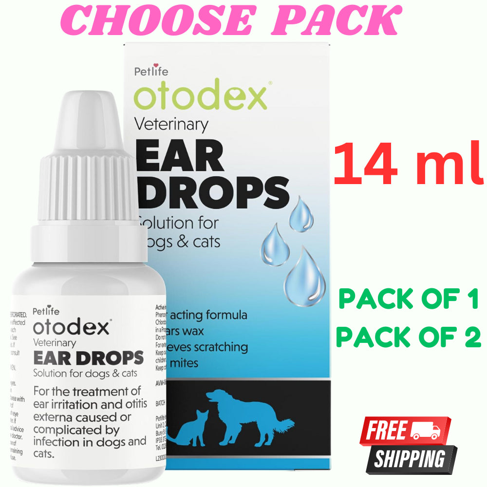 Petlife Otodex Cats Dog Ear Infection Drops Fast Acting 14Ml Clears Wax Mites Uk
