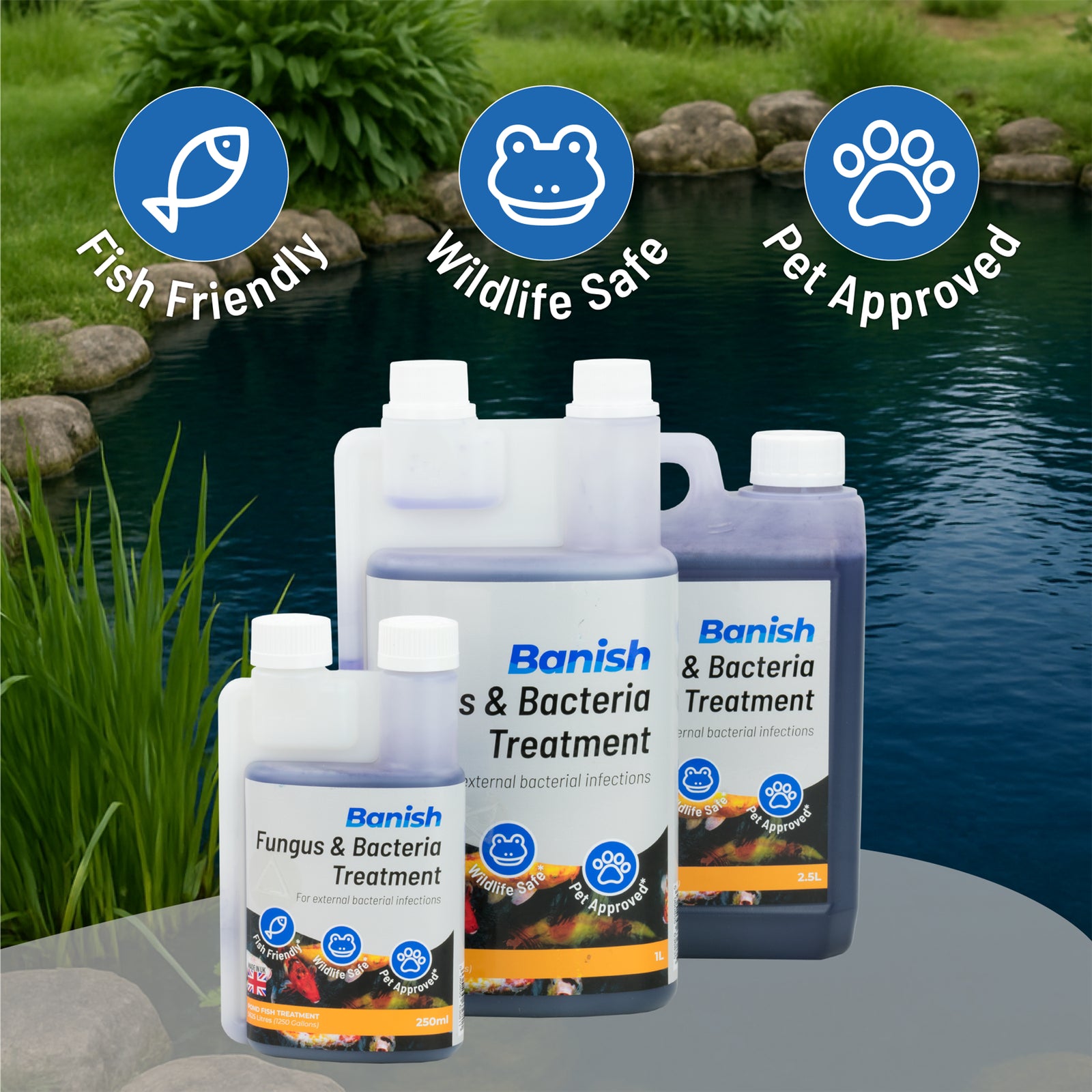 BANISH FUNGUS & BACTERIA POND KOI FISH TREATMENT for DISEASE INFECTION MEDICINE