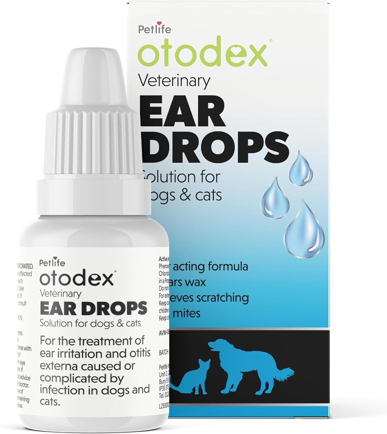 Petlife Otodex Cats Dog Ear Infection Drops Fast Acting 14Ml Clears Wax Mites Uk