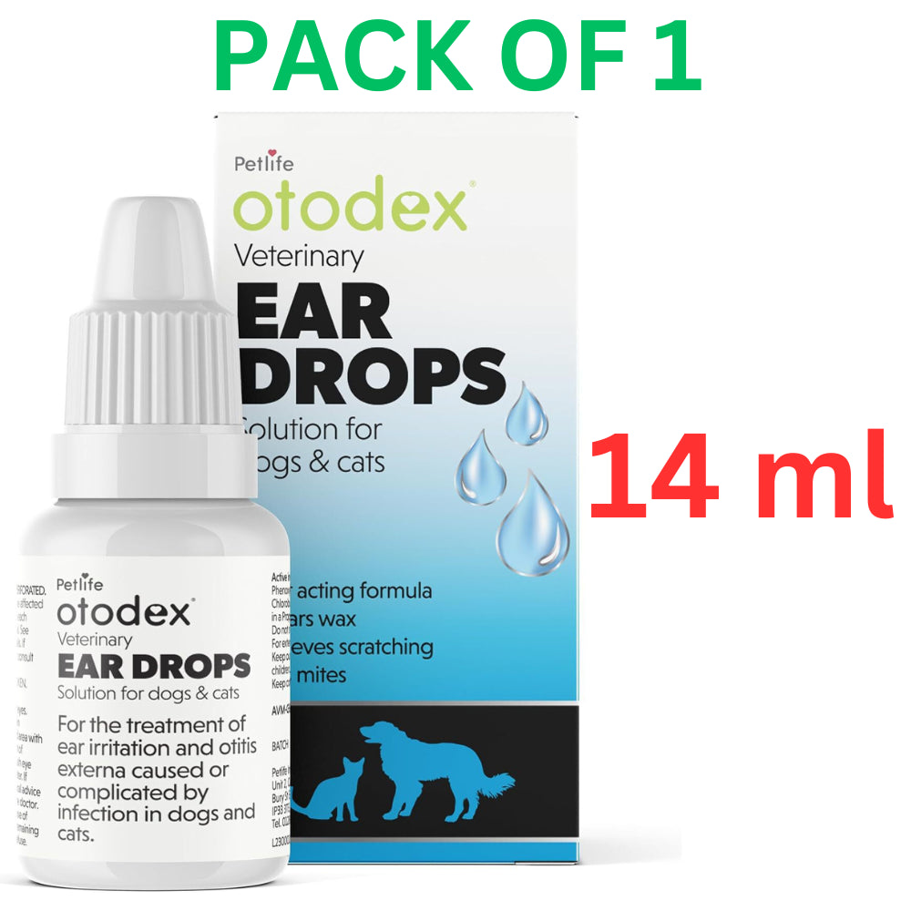 Petlife Otodex Cats Dog Ear Infection Drops Fast Acting 14Ml Clears Wax Mites Uk