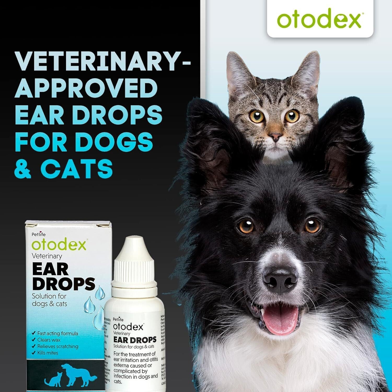 Petlife Otodex Cats Dog Ear Infection Drops Fast Acting 14Ml Clears Wax Mites Uk